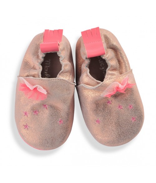 Chaussons cuir bébé pour Fille rose